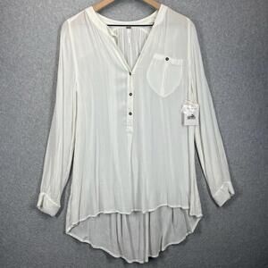 Free People Gauze Boyfriend Henley Tunic Top Shirt Size XS Ivory Oversized NWT!